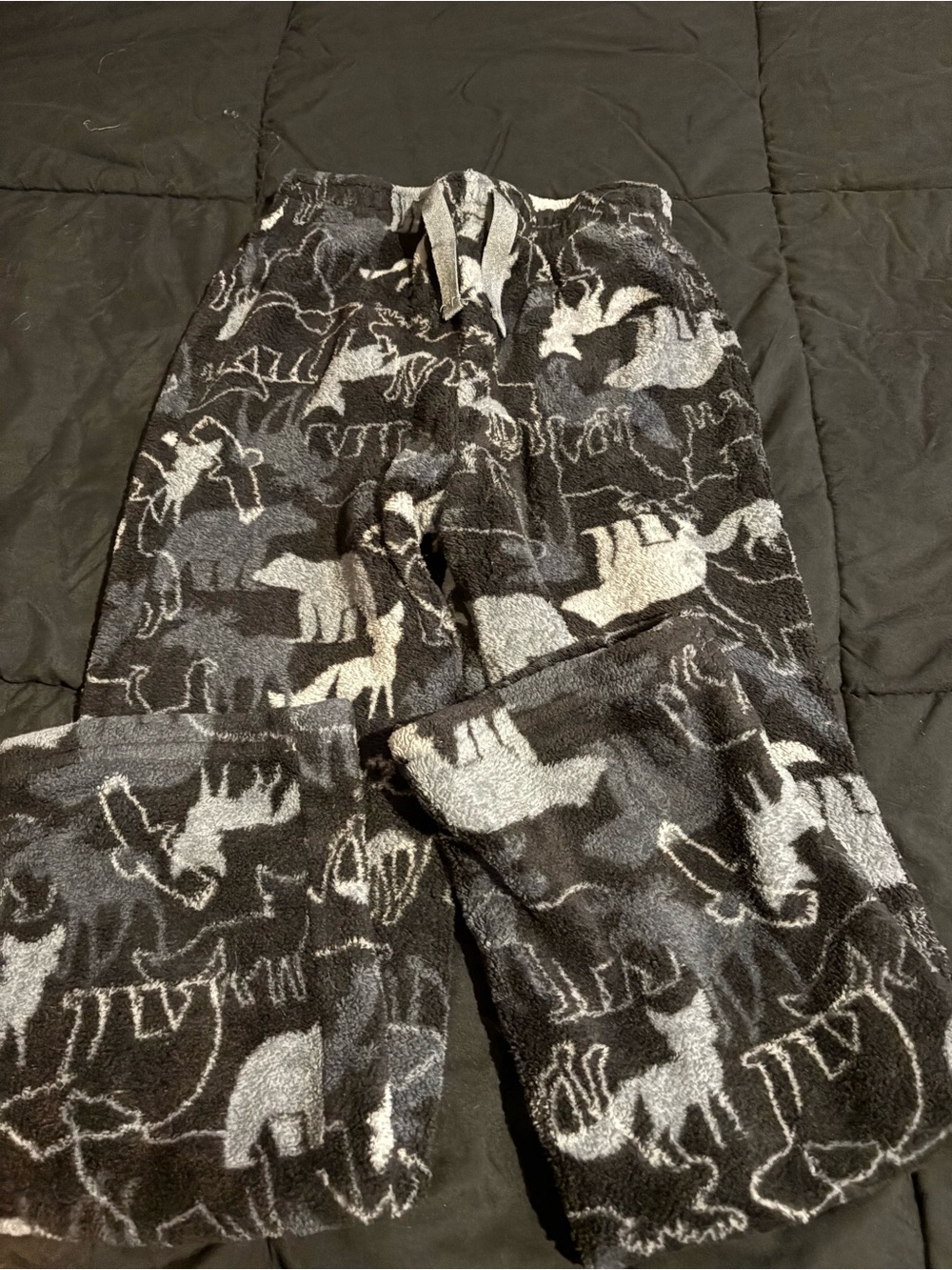 Kids Plush Pajama Bottoms in Black & Gray